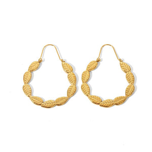 Waterproof Sweatproof Leaf Hoop Earrings : Gold Plated