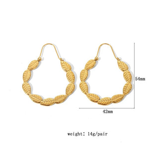Waterproof Sweatproof Leaf Hoop Earrings : Gold Plated