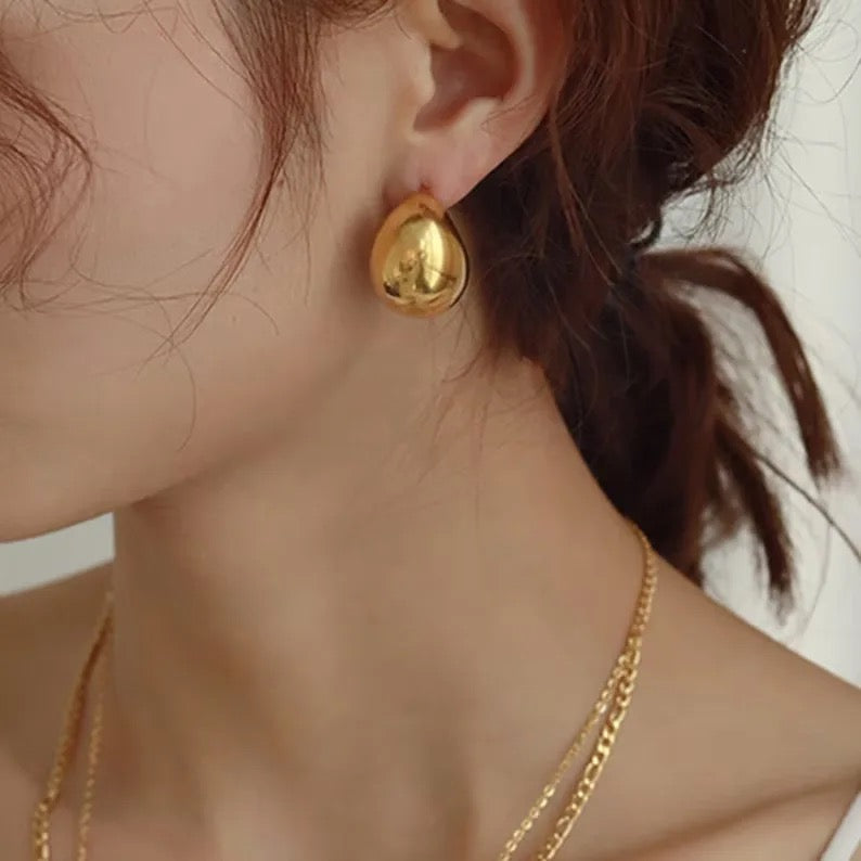 Waterproof Sweatproof Hoop Earrings : Gold Plated