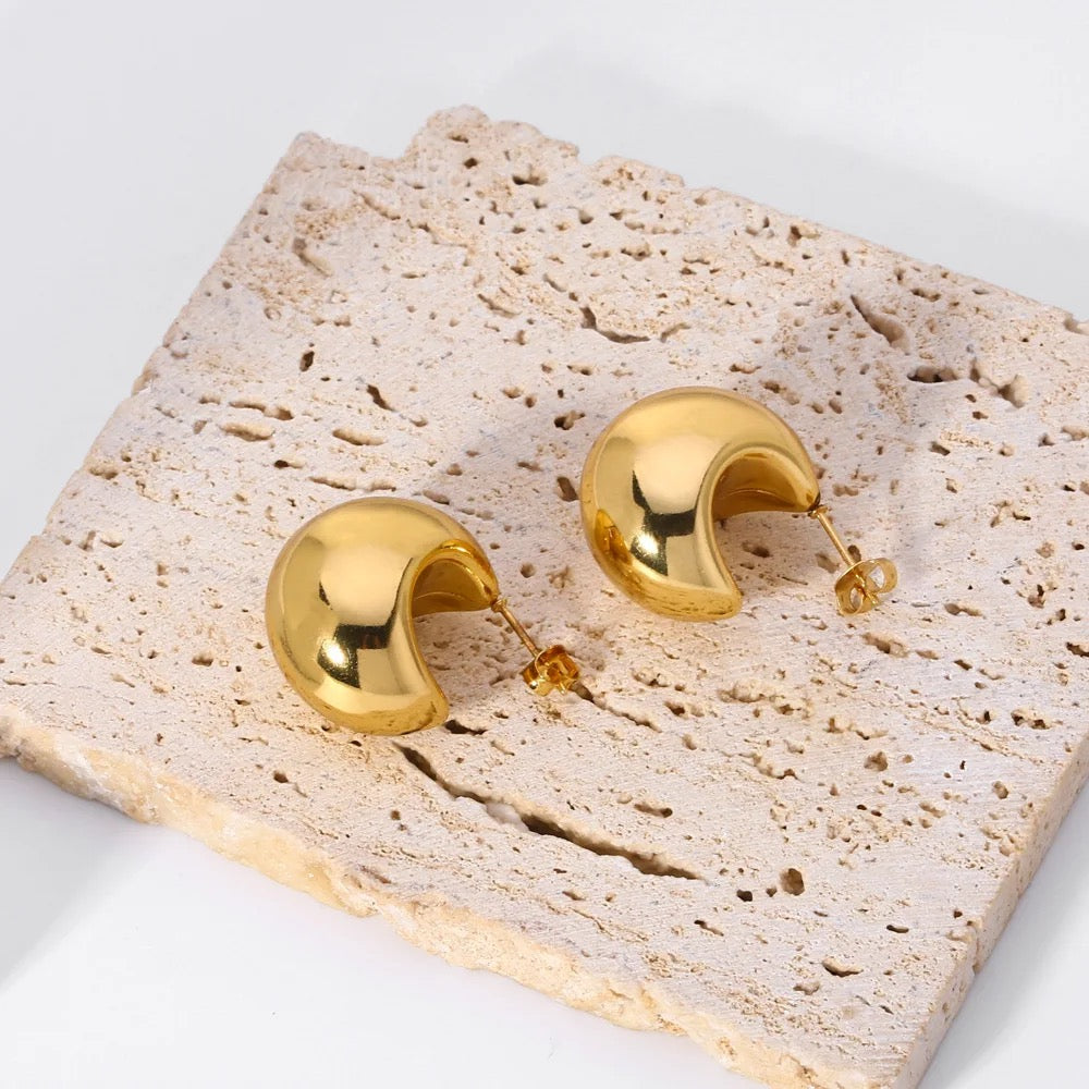 Waterproof Sweatproof Hoop Earrings : Gold Plated