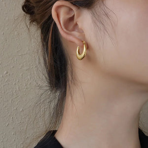 Waterproof Sweatproof Patterned Geometric Hoop Earrings : Gold Plated