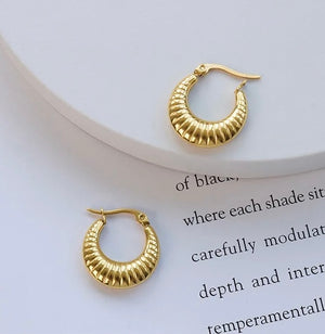 Waterproof Sweatproof Patterned Geometric Hoop Earrings : Gold Plated