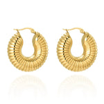 Waterproof Sweatproof Geometric Texture Hoop Earrings : Gold Plated