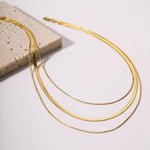 Waterproof Sweatproof Triple Snake Chain Necklace: Gold Plated Minimalist