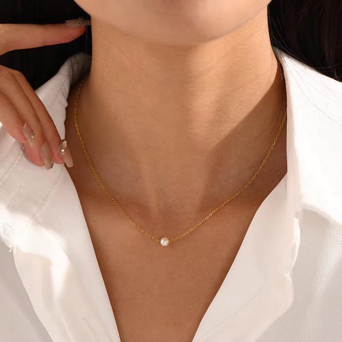 Sweatproof Waterproof Gym Exercise Minimalistic Chain with Pearl Bead | 18k Gold Plated