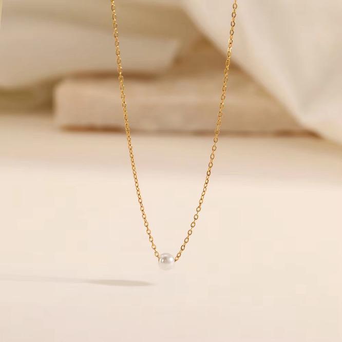 Sweatproof Waterproof Gym Exercise Minimalistic Chain with Pearl Bead | 18k Gold Plated