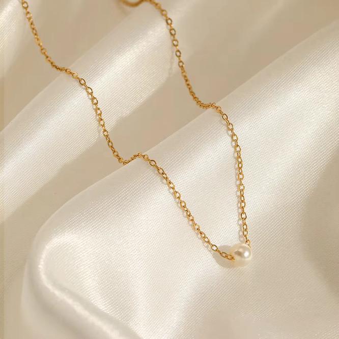 Sweatproof Waterproof Gym Exercise Minimalistic Chain with Pearl Bead | 18k Gold Plated