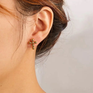 Gold Cross Earrings : 18k Gold Plated
